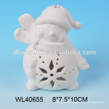 Promotional white porcelain christmas snowman with led light for wholesale